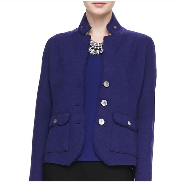 Eileen Fisher Felted Merino Wool Blazer Jacket Size XL Navy Lagenlook Minimalist - Picture 2 of 10